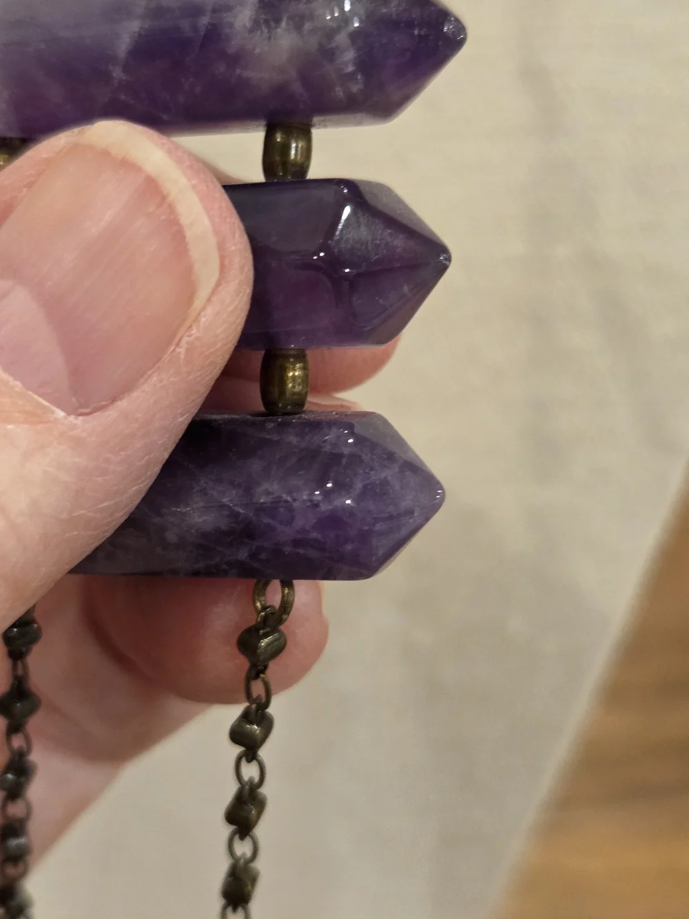 Amethyst Crystal Triple Bar Pendant Necklace - Total Drop 24